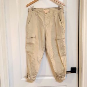 Linen Cargo Capri Cropped Utility Cream Light Pants Size 10 Cargo Pants